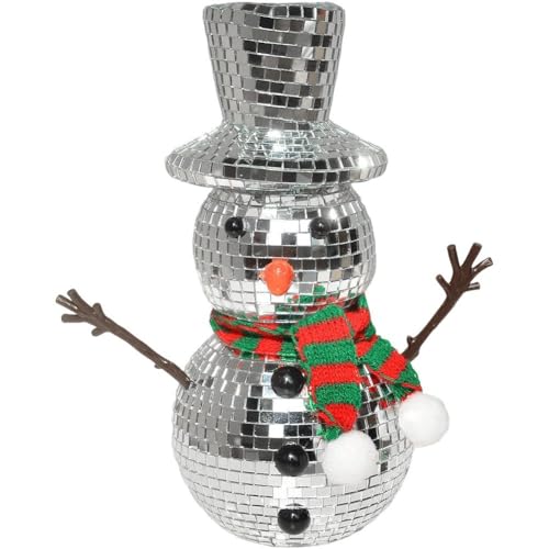 Weihnachts-schneemann-Figur, Reflektierender Spiegel, Discokugel, Schneemann-Ornament Gestricktem Schal, Weihnachtsdekor Für Den Innenbereich Als Saisonale Feiertagsdekoration Auf Dem Tisch von Stakee