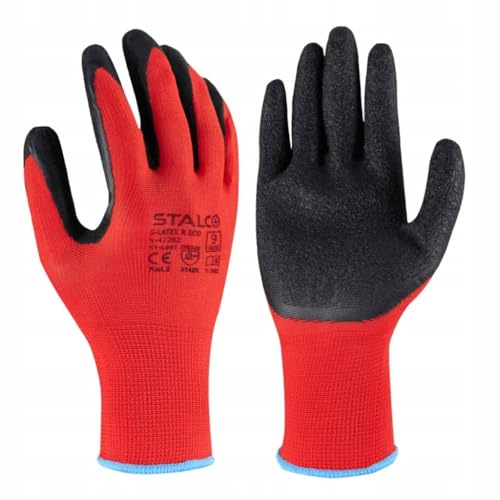 Stalco 12 Paar robuste & komfortable Handschuhe Arbeitshandschuhe Gr 7-8-9-10-11-12 - Arbeitshandschuhe - Gartenhandschuhe - Mechaniker Handschuhe mit Latex Beschichtung (Größe 9 (12er Pack)) von Stalco