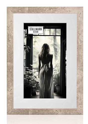 Stallmann Design Bilderrahmen mit Passepartout 28x35 cm (Bild 18x24) | Farbe: Beton | 30 mm starke Rahmenleiste von Stallmann Design