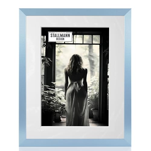 Stallmann Design Bilderrahmen mit Passepartout 20x30 cm (Bild 13x18) | Farbe: Blau | 30 mm starke Rahmenleiste von Stallmann Design