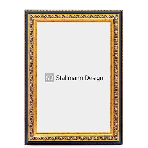 Stallmann Design Barockrahmen “FAME” | 25x30 cm | Gold-schwarz | Echtholz-Bilderrahmen antik | 80 andere Größen verfügbar | Fotorahmen aus Holz im Vintagestyle von Stallmann Design