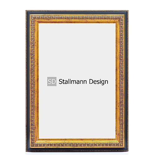 Stallmann Design Barockrahmen “FAME” | 40x70 cm | Gold-schwarz | Echtholz-Bilderrahmen antik | 80 andere Größen verfügbar | Fotorahmen aus Holz im Vintagestyle von Stallmann Design