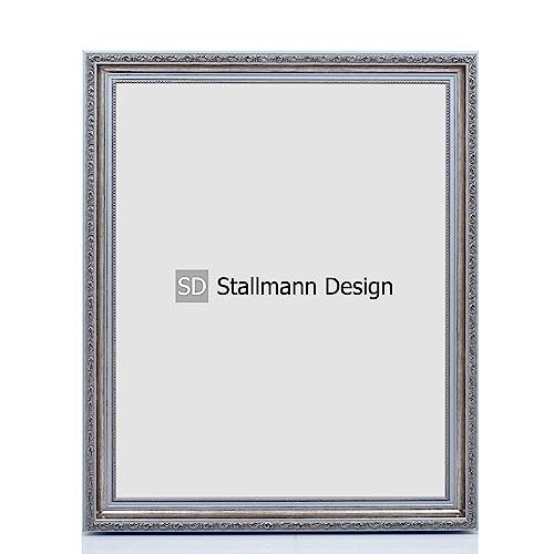 Stallmann Design Barockrahmen “OIA” | 24x28 cm | Silber | Echtholz-Bilderrahmen antik | mit Kunstglas | Fotorahmen aus Holz im Vintagestyle von Stallmann Design