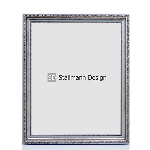 Stallmann Design Barockrahmen “OIA” | 29,7x42 cm | Silber | Echtholz-Bilderrahmen antik | mit Kunstglas | Fotorahmen aus Holz im Vintagestyle von Stallmann Design