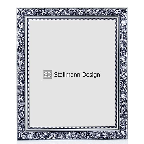 Stallmann Design Bilderrahmen Barockrahmen SWAN | 10x15 cm | Silber | Echtholz-Bilderrahmen antik | 80 andere Größen verfügbar | Fotorahmen aus Holz im Vintagestyle von Stallmann Design