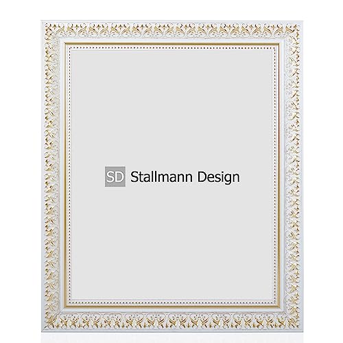Stallmann Design Bilderrahmen Barockrahmen SWAN | 10x15 cm | Weiß | Echtholz-Bilderrahmen antik | 80 andere Größen verfügbar | Fotorahmen aus Holz im Vintagestyle von Stallmann Design