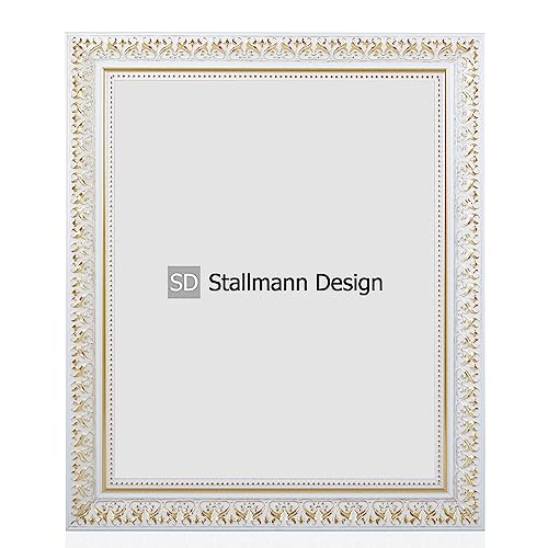 Stallmann Design Bilderrahmen Barockrahmen SWAN | 18x24 cm | Weiß | Echtholz-Bilderrahmen antik | 80 andere Größen verfügbar | Fotorahmen aus Holz im Vintagestyle von Stallmann Design