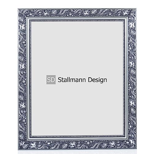 Stallmann Design Bilderrahmen Barockrahmen SWAN | 29,7x42 cm | Silber | Echtholz-Bilderrahmen antik | 80 andere Größen verfügbar | Fotorahmen aus Holz im Vintagestyle von Stallmann Design