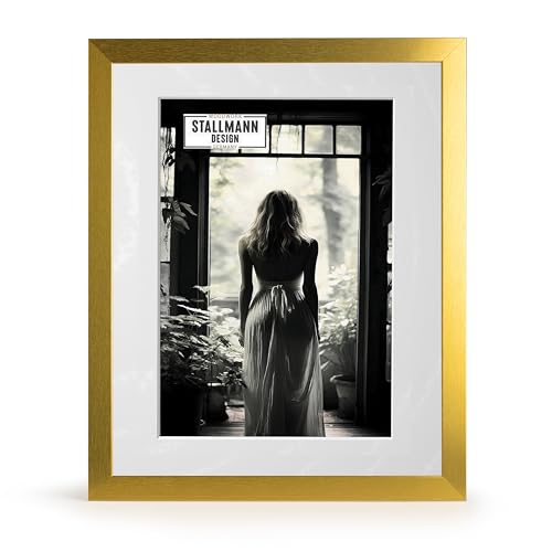 Stallmann Design Bilderrahmen mit Passepartout 15x15 cm (Bild 10x10) | Farbe: Gold Metall | 30 mm starke Rahmenleiste von Stallmann Design