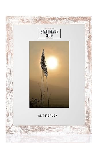 Rahmen mit Passepartout & Anti-Reflex-Kunstglas 40x40 cm (Bild 28x28) | Farbe: Vintage | 40 mm starke Rahmenleiste von Stallmann Design