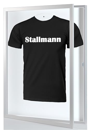 Stallmann Design Trikotrahmen 'Easy Click & Fill' mit Tür | Rahmen-Farbe: Aluminum-Optik | Hintergrund: Weiß | Größe: 70 x 90 cm | hochwertige und leicht zu befüllende Vitrine für Trikots von Stallmann Design