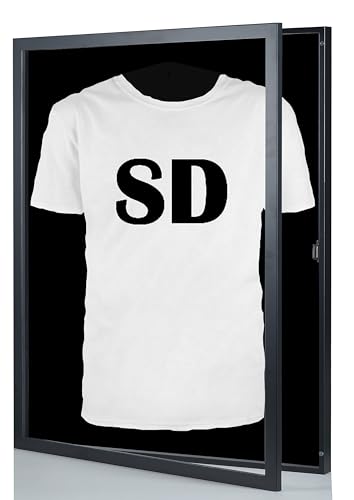 Stallmann Design Trikotrahmen 'Easy Click & Fill' mit Tür | Rahmen-Farbe: Schwarz | Hintergrund: Schwarz | Größe: 70 x 90 cm | hochwertige und leicht zu befüllende Vitrine für Trikots von Stallmann Design