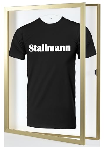 Stallmann Design Trikotrahmen 'Easy Click & Fill' mit Tür | Rahmen-Farbe: Gold | Hintergrund: Weiß | Größe: 70 x 90 cm | hochwertige und leicht zu befüllende Vitrine für Trikots von Stallmann Design