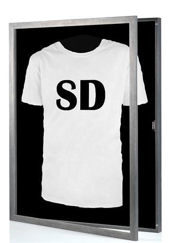 Stallmann Design Trikotrahmen 'Easy Click & Fill' mit Tür | Rahmen-Farbe: Stahl | Hintergrund: Schwarz | Größe: 70 x 90 cm | hochwertige und leicht zu befüllende Vitrine für Trikots von Stallmann Design