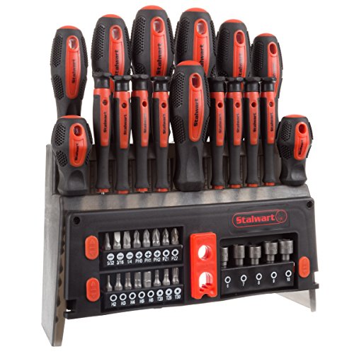 39-teiliges magnetisches Schraubendreher-Set – Schraubendreher-Set mit Bits, Power Nut Driver und Wandmontierbarem Ständer – Werkzeugset mit Kreuzschlitz-, Torx- und Schlitzschraubendrehern – von Stalwart