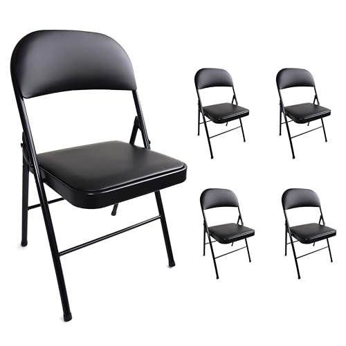 Stalwart - 4er Set stabile Klappstühle bis 130 kg belastbar Stuhl klappbar Metall Klappstuhl Gepolstert Kunstleder schwarz für Gäste und Veranstaltungen, 4 Stühle von Stalwart