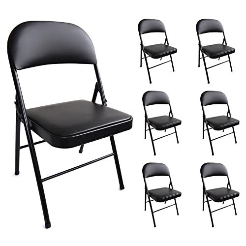 Stalwart - 6er Set stabile Klappstühle bis 130 kg belastbar Stuhl klappbar Metall Klappstuhl Gepolstert Kunstleder schwarz für Gäste und Veranstaltungen, 6 Stühle von Stalwart
