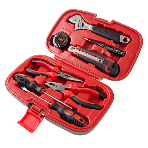 Stalwart - 75-HT1009 Haushalts-Handwerkzeuge, Werkzeugset - 9-teilig von, Set beinhaltet - Verstellbarer Schraubenschlüssel, Schraubendreher, Zange (Werkzeugset für Zuhause, Büro oder Auto) rot von Stalwart