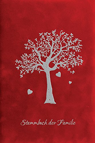 Stammbuch AHNENBAUM, Velours, rot, Silberprägung.Geschenk für Hochzeit. In buchbinderischer Handarbeit in Deutschland gefertigt von Stammbuch der Familie