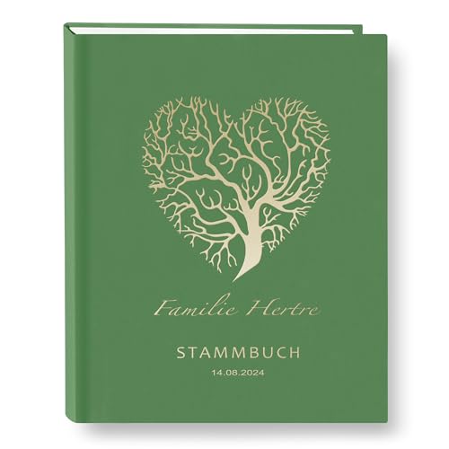 Stammbuch der Familie personalisiert Color Hertre Grün A5 ca. 18 x 23 cm Familienstammbuch Stammbücher Handarbeit Herz Baum (Grün) von Stammbuchshop