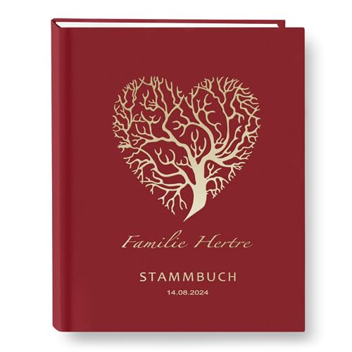 Stammbuch der Familie personalisiert Color Hertre Rot A5 ca. 18 x 23 cm Familienstammbuch Stammbücher Handarbeit Herz Baum (Rot) von Stammbuchshop