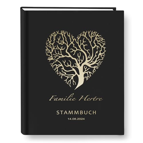 Stammbuch der Familie personalisiert Color Hertre Schwarz A5 ca. 18 x 23 cm Familienstammbuch Stammbücher Handarbeit Herz Baum (Schwarz) von Stammbuchshop