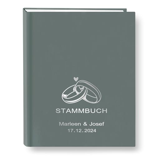 Stammbuch der Familie personalisiert Color Kaico A5 ca. 18 x 23 cm Familienstammbuch Stammbücher Handarbeit Ringe Herz (Grau) von Stammbuchshop