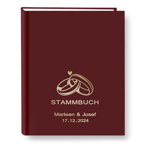 Stammbuch der Familie personalisiert Color Kaico Bordeaux A5 ca. 18 x 23 Familienstammbuch Stammbücher Handarbeit Ringe Herz (Bordeaux) von Stammbuchshop