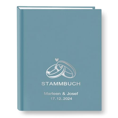 Stammbuch der Familie personalisiert Color Kaico Hellblau A5 ca. 18 x 23 cm Familienstammbuch Stammbücher Handarbeit Ringe Herz (Hellbau) von Stammbuchshop