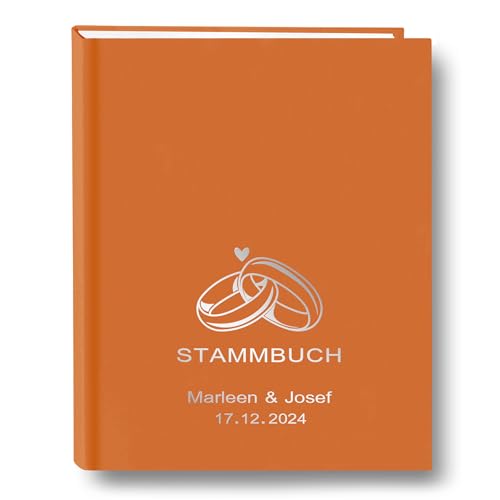 Stammbuch der Familie personalisiert Color Kaico Orange A5 ca. 18 x 23 cm Familienstammbuch Stammbücher Handarbeit Ringe Herz (Orange) von Stammbuchshop