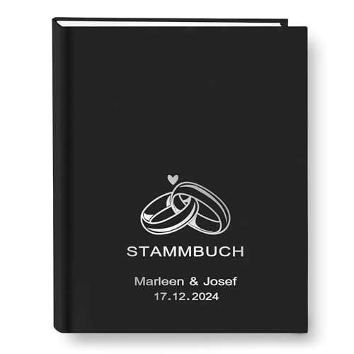 Stammbuch der Familie personalisiert Color Kaico Schwarz A5 ca. 18 x 23 cm Familienstammbuch Stammbücher Handarbeit Ringe Herz (Schwarz) von Stammbuchshop