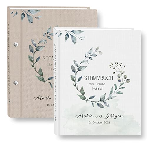 Stammbuch der Familie personalisiert Greenero weiß o. braun A5 ca. 18 x 23 cm Familienstammbuch Blüten Ranke grün Stammbücher Handarbeit von Stammbuchshop