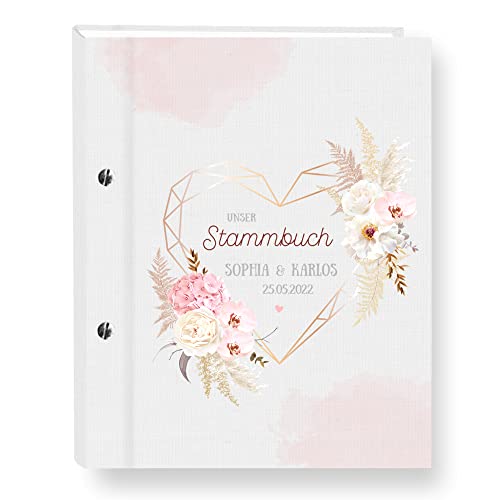 Stammbuch der Familie personalisiert Love Story rosa A5 ca. 18 x 23 cm Familienstammbuch Stammbücher Handarbeit Herz von Stammbuchshop