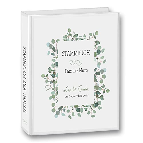 Stammbuch der Familie personalisiert Stammbuchmappe Nuro A4 ca. 25,5 x 32 cm Familienstammbuch Stammbücher Eukalyptus grün von Stammbuchshop