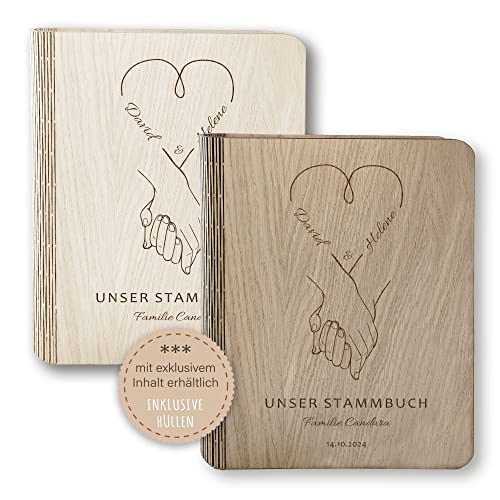 Stammbücher Holz Stammbuch der Familie personalisiert Forever Holzbuch A5 oder A4 Familienstammbuch Herz beige braun Handarbeit von Stammbuchshop