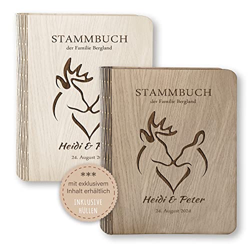 Stammbücher Holz Stammbuch der Familie personalisiert Takura Holzbuch A5 oder A4 Familienstammbuch Hirsch REH beige braun Handarbeit von Stammbuchshop