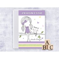 Zeugnismappe Mit Name Personalisiert Lady Cat A4 Schule Schulbeginn Schulkind Katze von Stammbuchshop