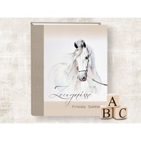 Zeugnismappe Mit Name Personalisiert White Horse A4 Schule Schulbeginn Schulkind Pferdemappe Pferd von Stammbuchshop