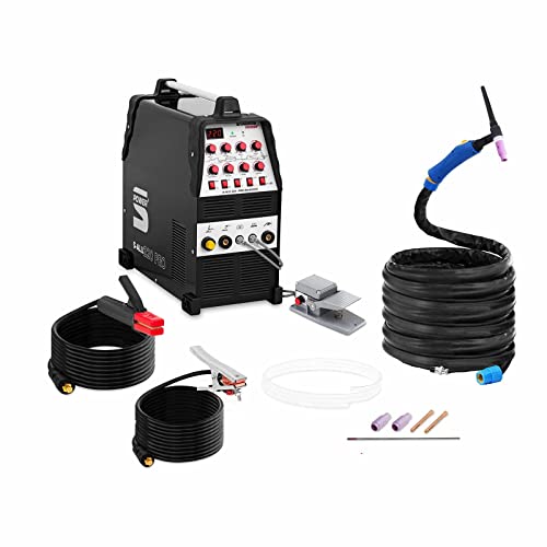 Stamos Welding ALU Schweißgerät WIG AC-DC/MMA E-Hand Inverter S-ALU 220 PRO (220 A / 60% DC, 8 Meter Kabel & Schlauchpaket, 2/4-Takt/Pulsfunktion, Fußpedal mit 8 m Kabel) von Stamos Welding Group