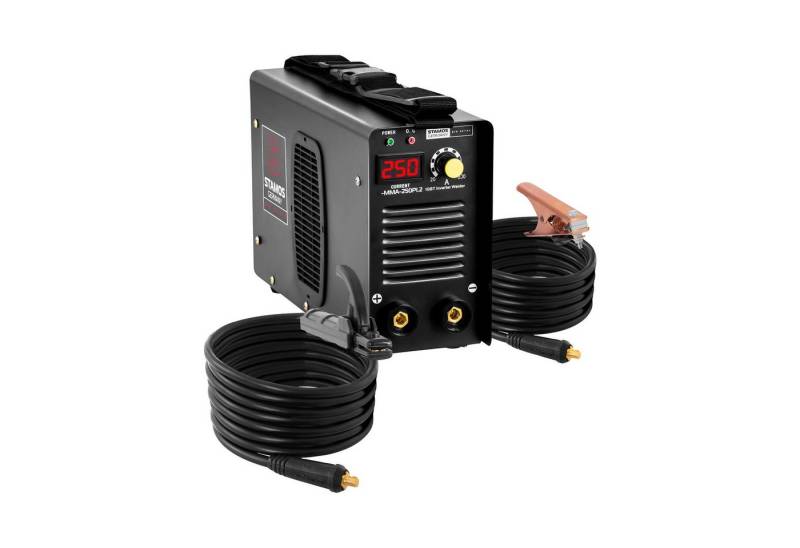 Stamos Welding Group Elektroschweißgerät Elektroden-Schweißgerät 250 A E-Hand-Schweißgerät Hot Start 8 m Kabel von Stamos Welding Group