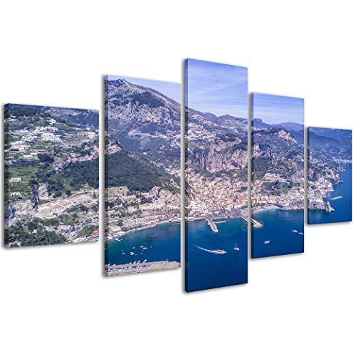Stampe su Tela 5PEZZI22 Amalfi 001 Moderne Gemälde Amalfiküste Wohnkultur aus 3 Paneelen gerahmt, Holz, Bereit zum Aufhängen, 200x90cm von Stampe su Tela