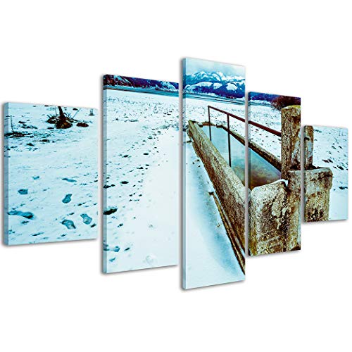 Bild auf Leinwand Laceno Landschaft 098 Moderne Schneefräse in 5 Paneelen, fertig zum Aufhängen, 200 x 90 cm von Stampe su Tela