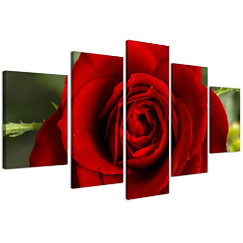 Druck auf Leinwand Rosa Rot Blumen 207 moderne Bilder in 5 bereits gerahmten Paneelen fertig zum Aufhängen, 200 x 90 cm von Stampe su Tela