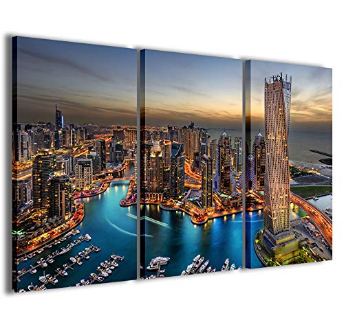 Dubai 001 Moderne Bilder auf Leinwand, 3 Paneele, fertig gerahmt, Leinwand, fertig zum Aufhängen, 100 x 70 cm von Stampe su Tela