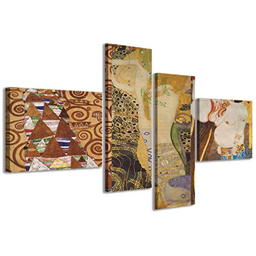 Stampe su Tela 4PEZZI0416, Gustav Klimt IV Memorial Moderne Bilder in 4 Paneelen, gerahmt, Holz Canvas, Fertig zum Aufhängen, 160x70cm von Stampe su Tela