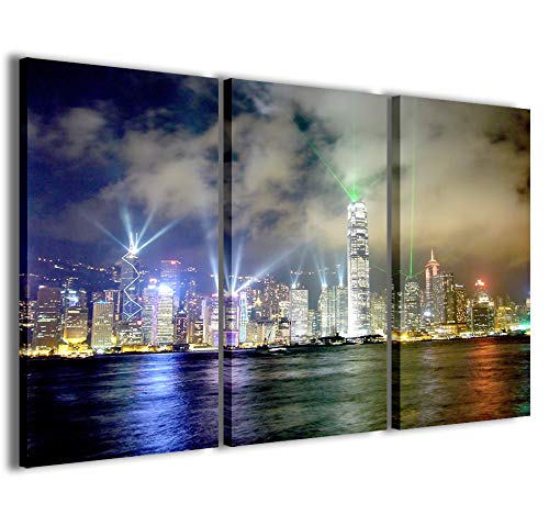 Kunstdruck auf Leinwand, City Bright Lights Modern, in 3 Paneelen, fertig zum Aufhängen, 120 x 90 cm von Stampe su Tela