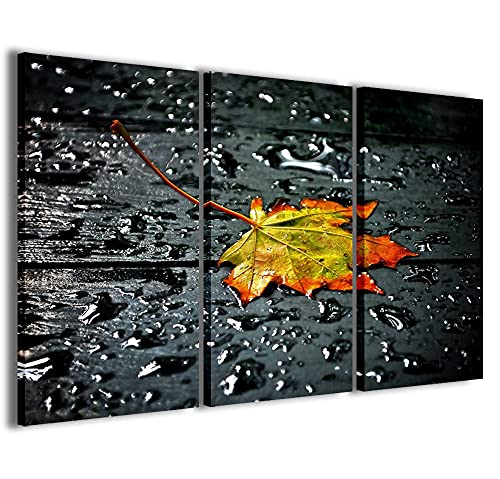 Kunstdruck auf Leinwand, Fall Leaves Quadri Modern in 3 Paneelen, fertig zum Aufhängen, 120 x 90 cm von Stampe su Tela