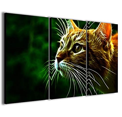 Kunstdruck auf Leinwand, Motiv: Cat IV Moderne Katze, in 3 Paneelen, fertig zum Aufhängen, 120 x 90 cm von Stampe su Tela