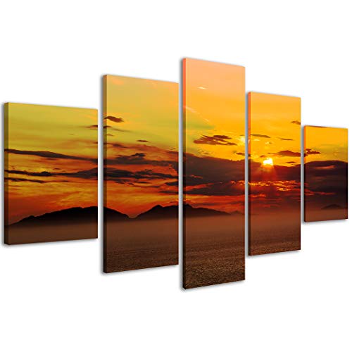 Kunstdruck auf Leinwand, Motiv: Sonnenuntergang Scozia 059 Moderne Bilder in 5 Paneelen, fertig zum Aufhängen, 200 x 90 cm von Stampe su Tela