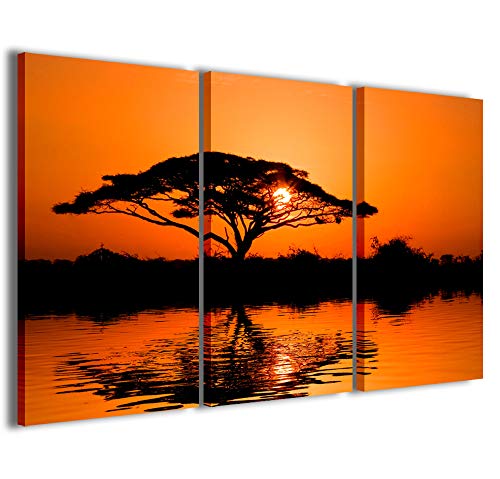 Kunstdruck auf Leinwand Tramonto, Beautiful African Sunrise Reflected Quadri Modern in 3 Paneelen, fertig zum Aufhängen, 120 x 90 cm von Stampe su Tela